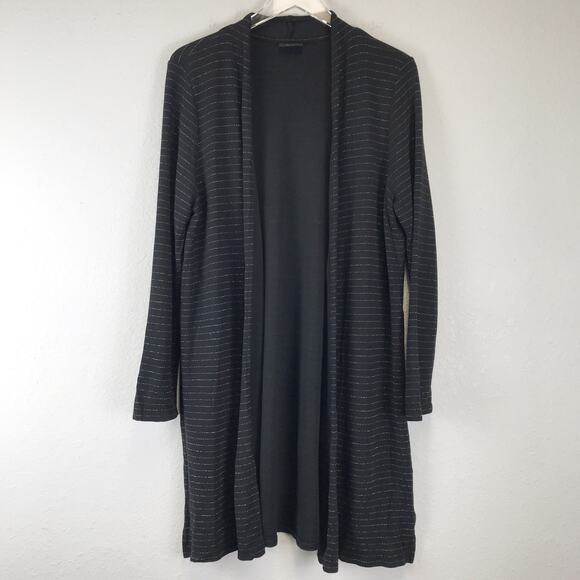 J. Jill Wearever Silver Metallic Stripe Open Front Longline Cardigan Sweater - Picture 1 of 9